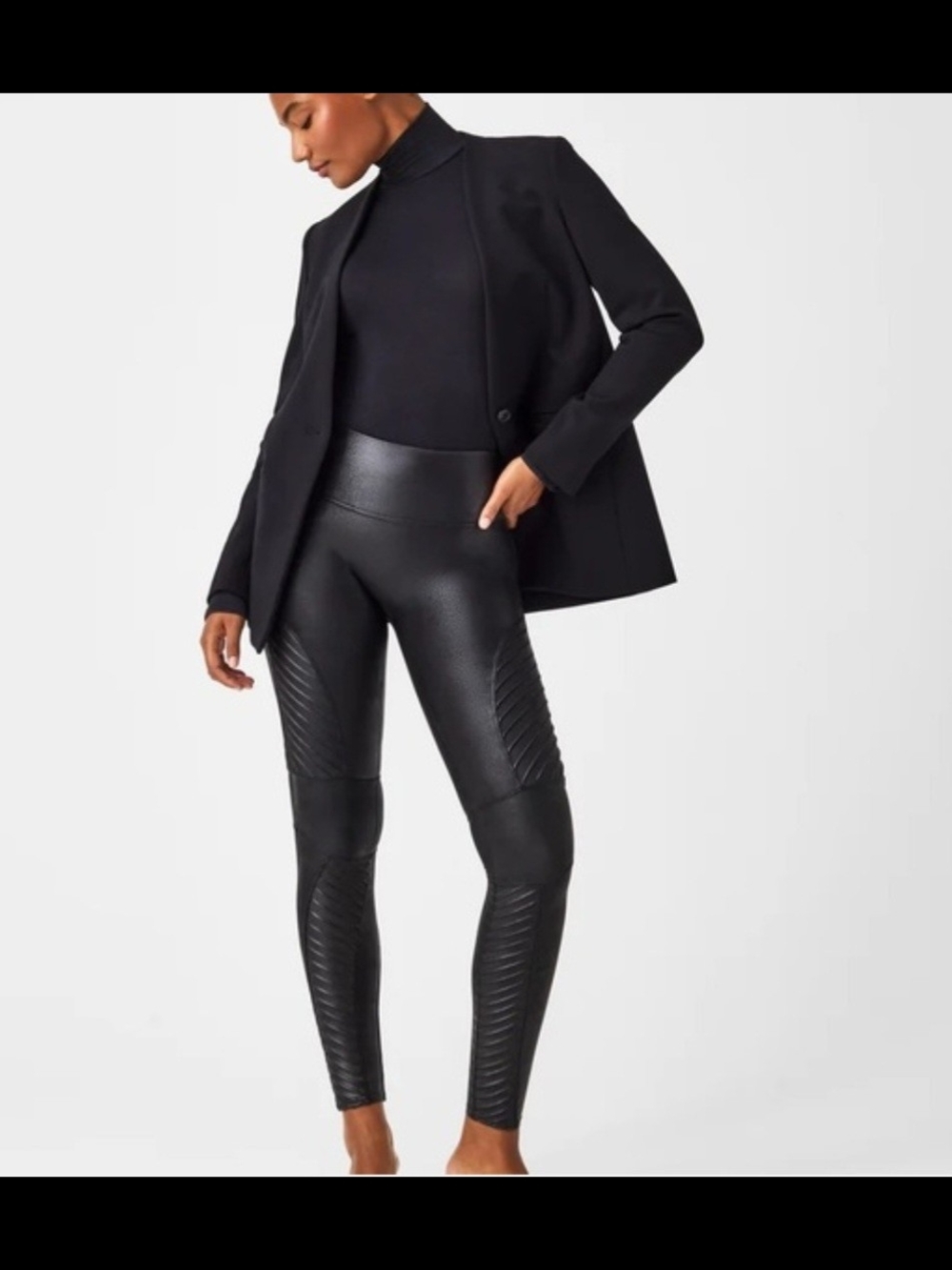 SPANX Black Faux-Leather Moto Leggings